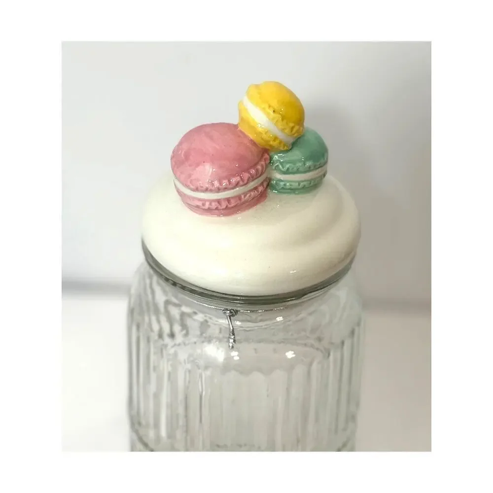 Vintage Glass Jar Ceramic Lid Macaron Kitchen Canister